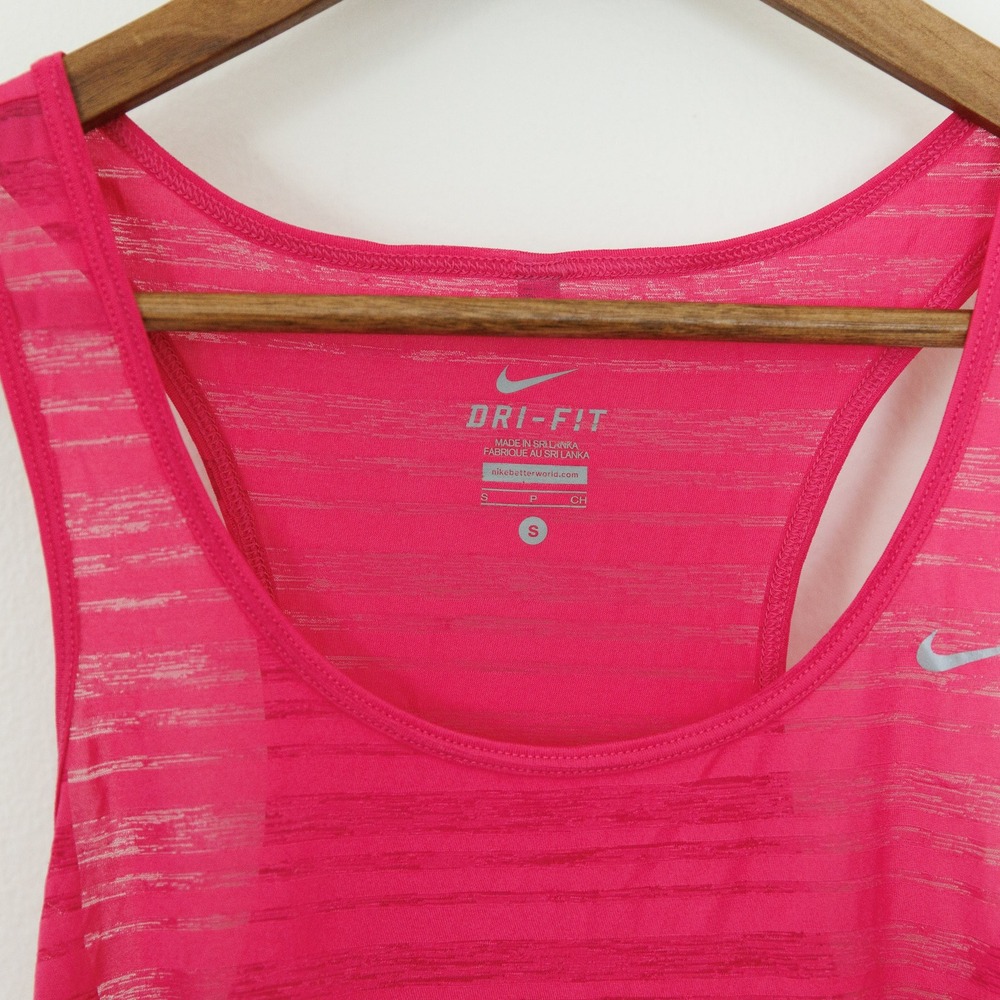 Nike Dri-FIT Womens Pink Striped Racerback Running Tank Top Small - Picture 2 of 7